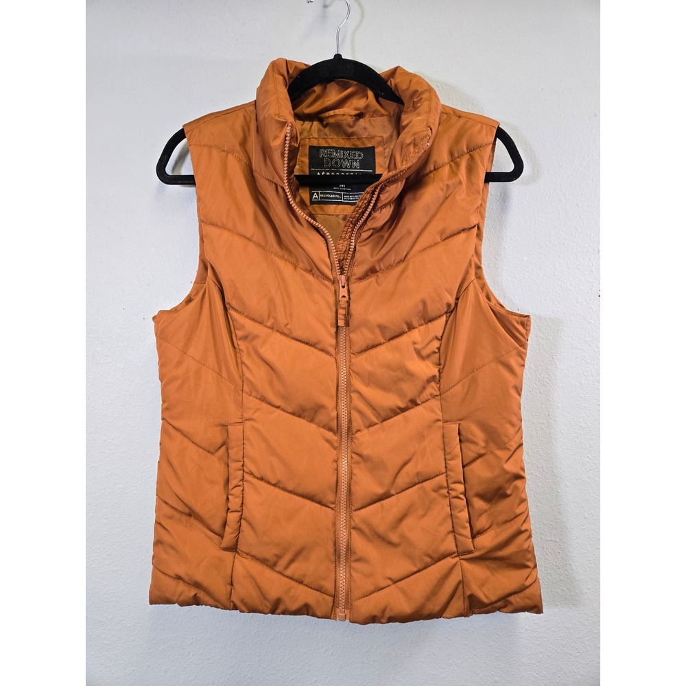 Aeropostale Puffer Remixed Down Quilted Chevron Zip Vest Orange Medium